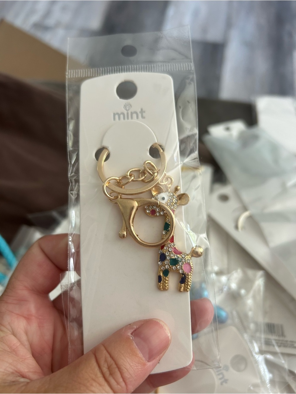 4/$50 Mint Gold-tone Multicolor Giraffe Keychain for Kids